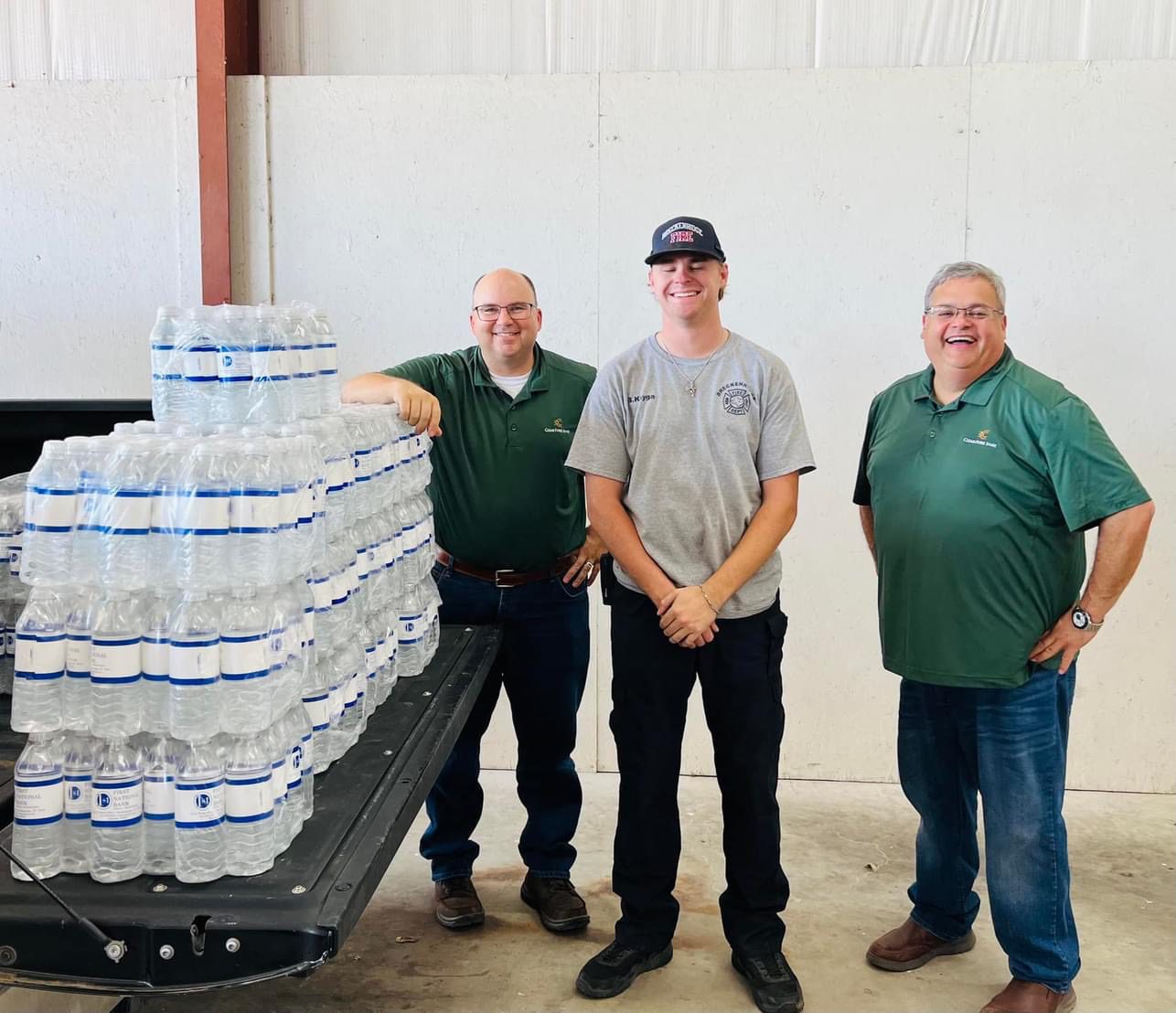 Donating waters to the Breckenridge Stephen County Fire Department. 